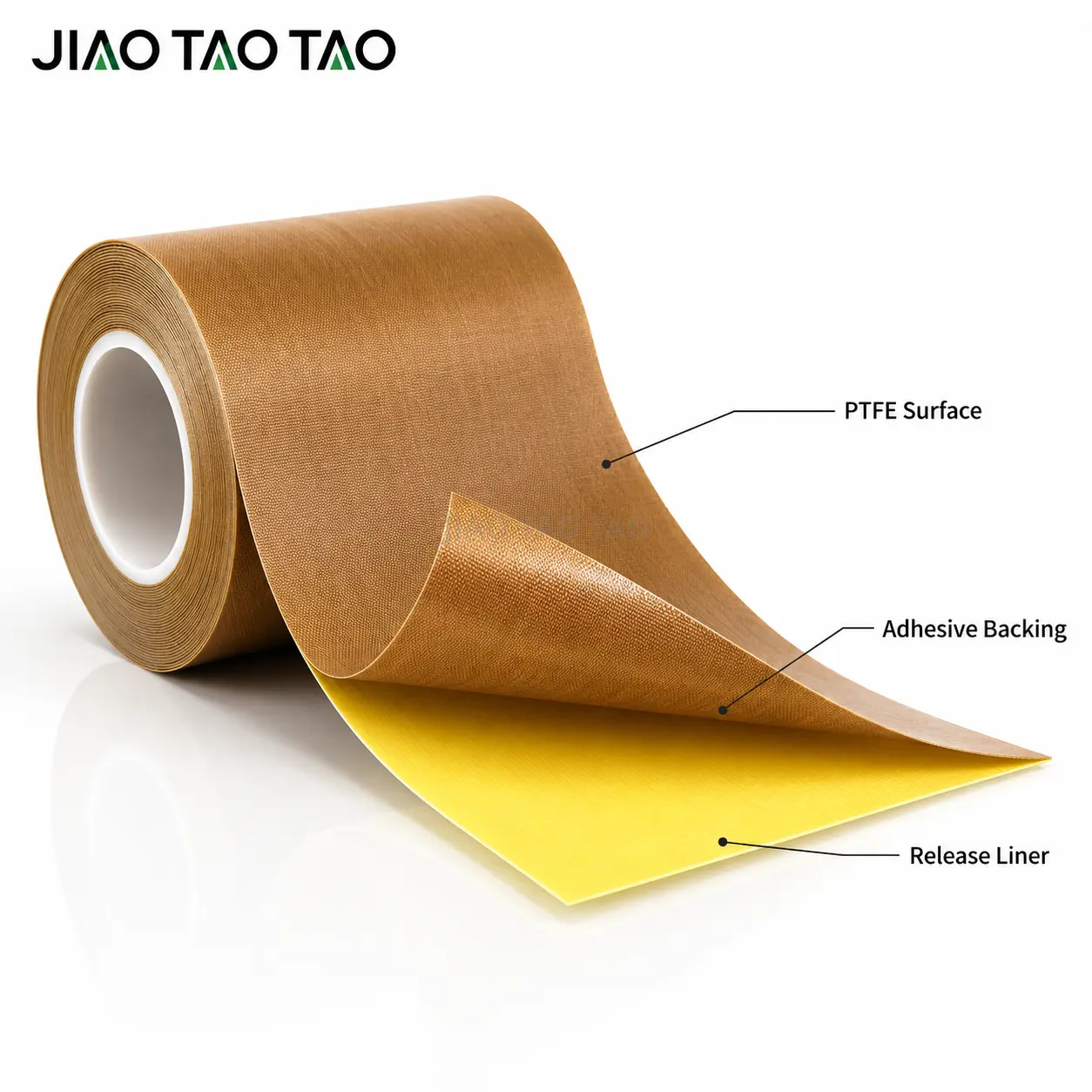 PTFE adhesive tape with release liner structure showing PTFE surface adhesive backing and release liner